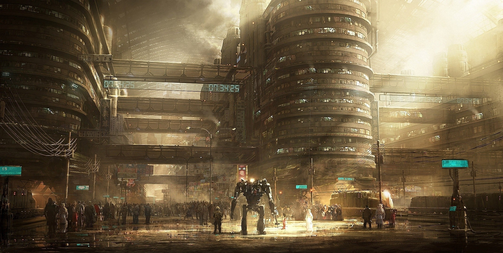 Sci-Fi Art город киберпанк антиутопия